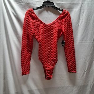 Jolie & Joy Med Red Waffle long sleeve open back snap Bodysuit